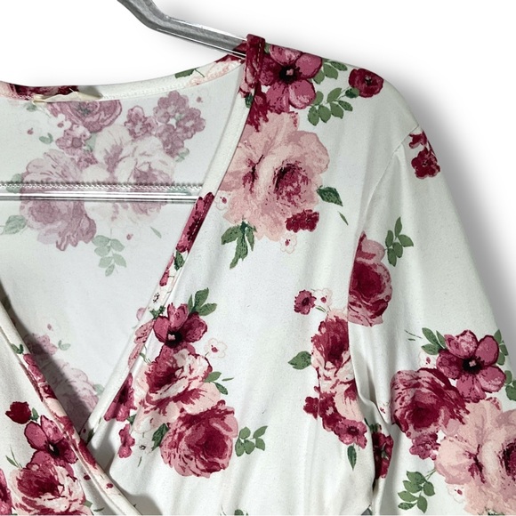 Pinc Floral Wrap Top Sz XL V Neck Long Sleeve Ruffle Peony Y2K 90's Stretch - Picture 5 of 14